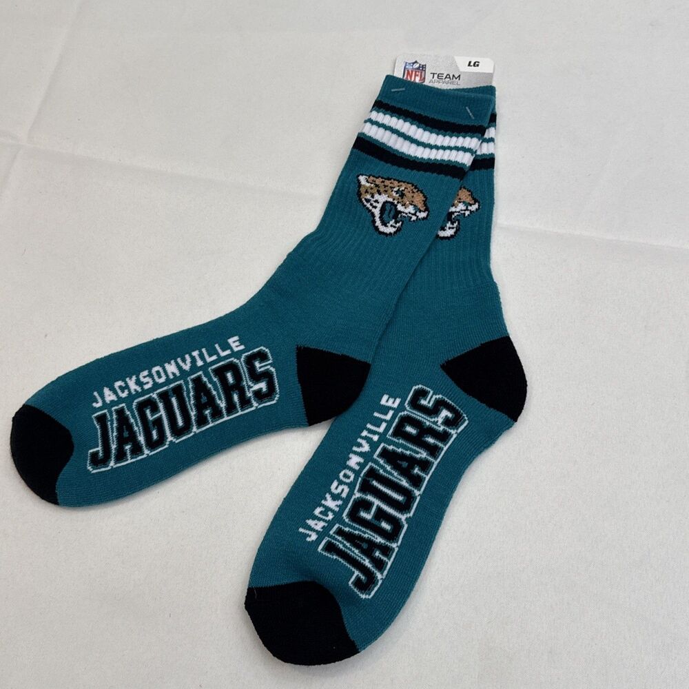 One Pair Jacksonville Jaguars 4 Stripe Deuce Socks - Large 10 to 13 NFL Licensed